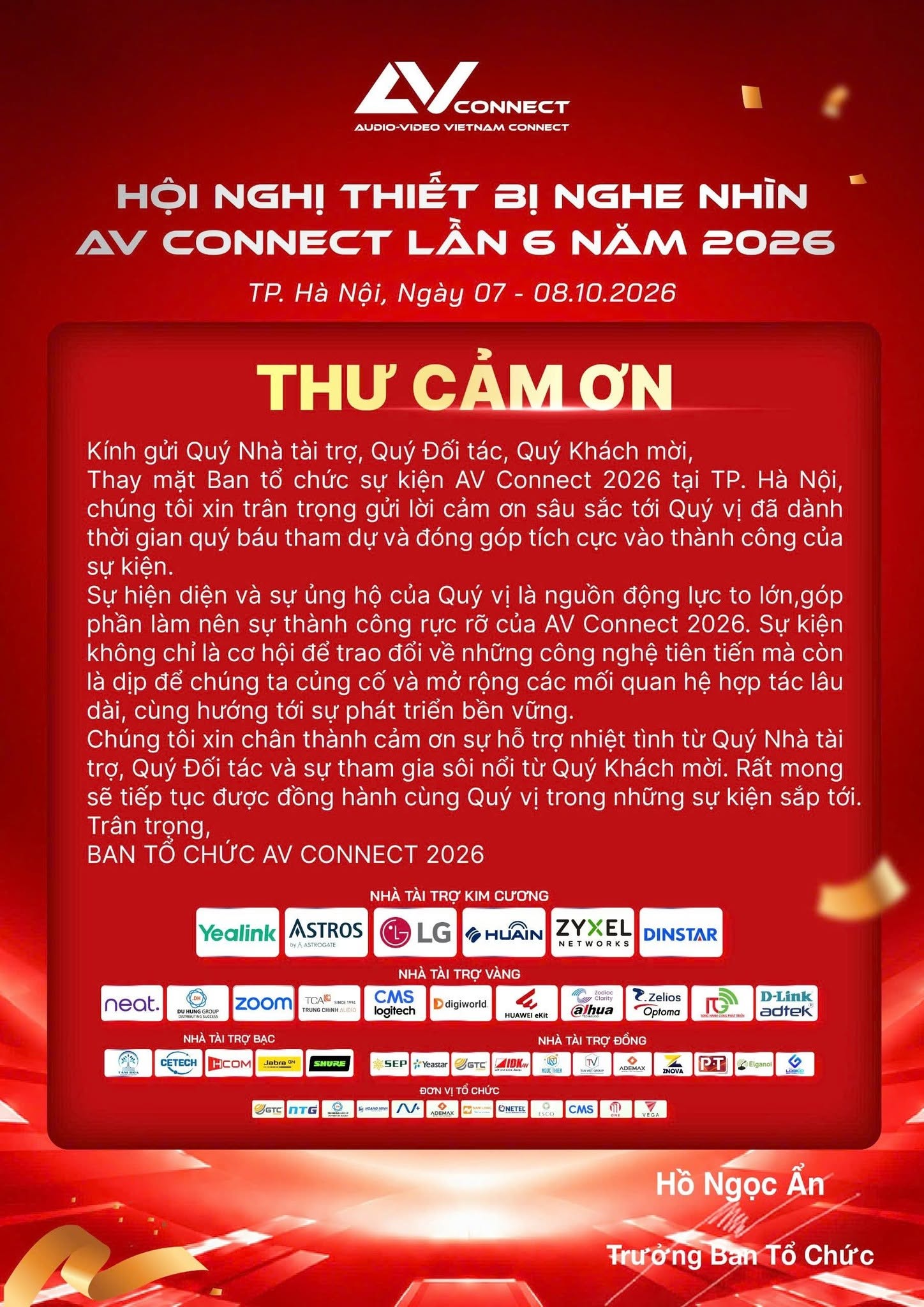 Thư cảm ơn từ Ban Tổ Chức sự kiện AV Connect 2026